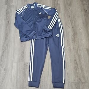 Adidas Kids Navy Blue Trefoil Tracksuit Set Size 9/10